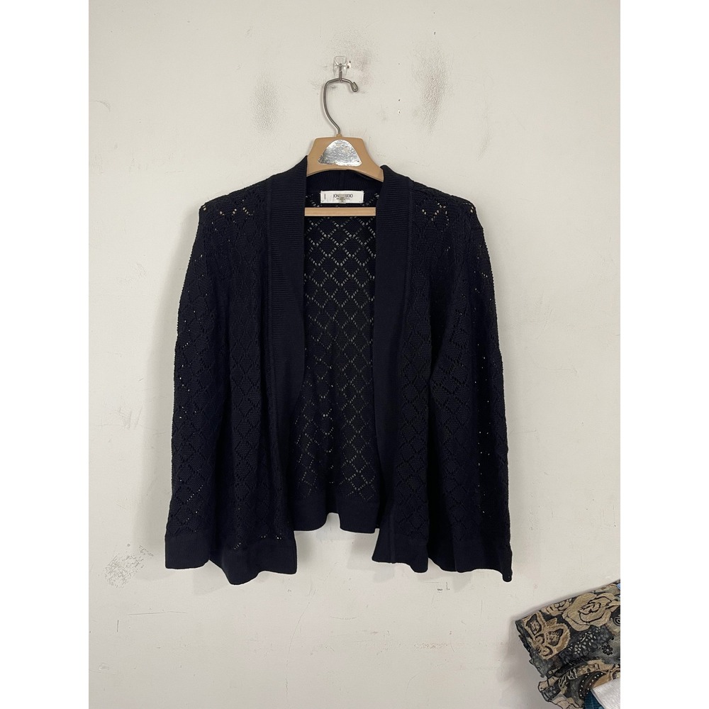 Jones‎ Studio Separates Black Pointelle Knit Open Front Cardigan Sweater Plus 2X